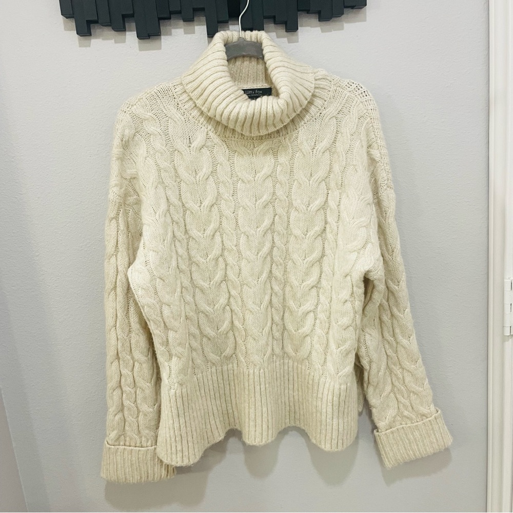 Witty Fox  Cream Wool Blend Cable Knit Turtleneck Sweater Womens Size L